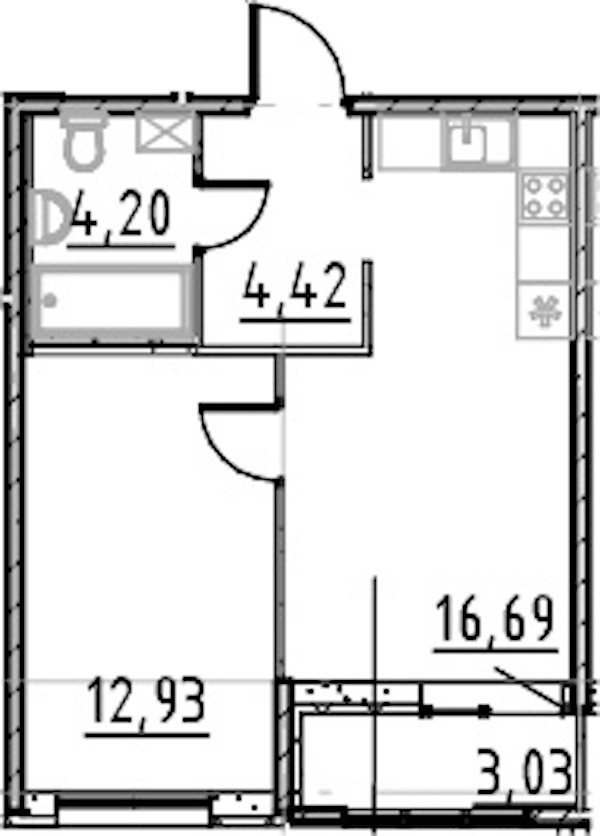 1-комнатная квартира 38.24 м², 9/9 эт., ЖК «Город Первых»